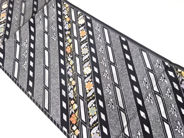 JAPANESE HIRAKI NAGOYA OBI / WOVEN FLOWER ARABESQUE